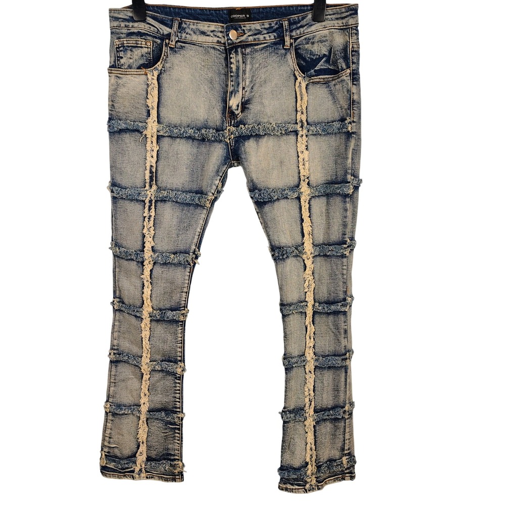 Cooper 9 Mens SZ 40 Patchwork Jeans Blue Acid Wash Distressed Streetwear Edgy